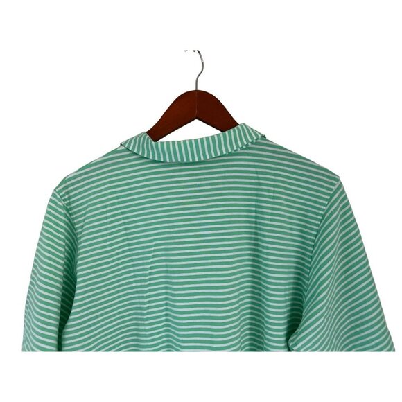 B DRADDY PIMA Cotton POLO Shirt Embroidered Logo Green White Pinstripes - MED - Picture 6 of 8